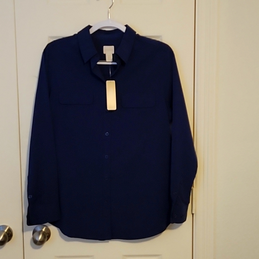 NWT'S CHICO'S Silky Soft Easy Button Down Shirt,  Deep Navy,  Size Med/Chico's 1